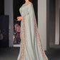 Classic Satin Silk Grey Embroidered Saree
