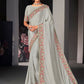Classic Satin Silk Grey Embroidered Saree