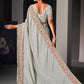 Classic Satin Silk Grey Embroidered Saree