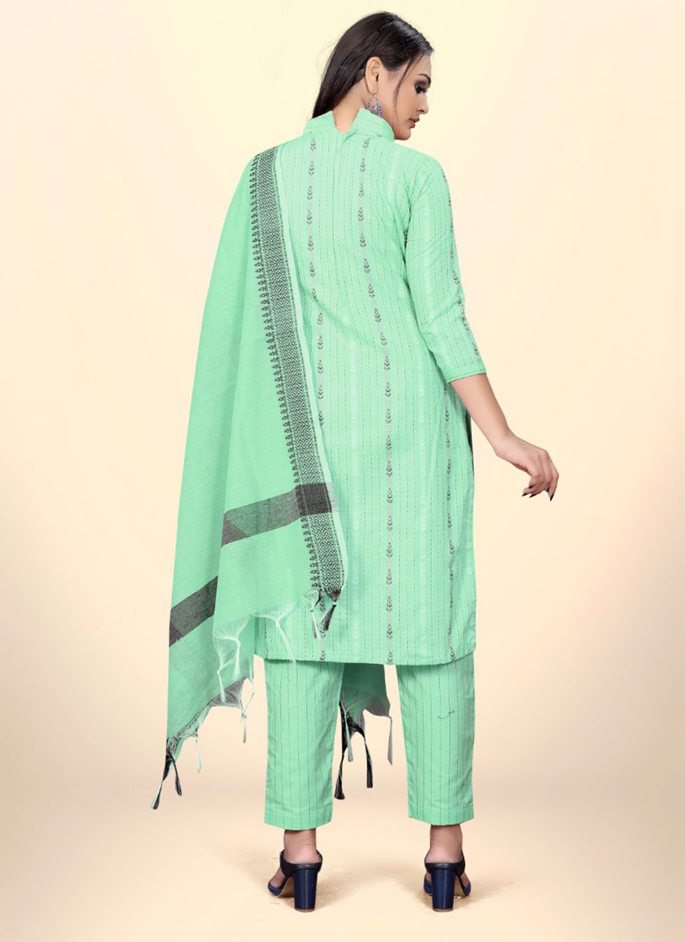 Salwar Suit Cotton Jacquard Sea Green Embroidered Salwar Kameez