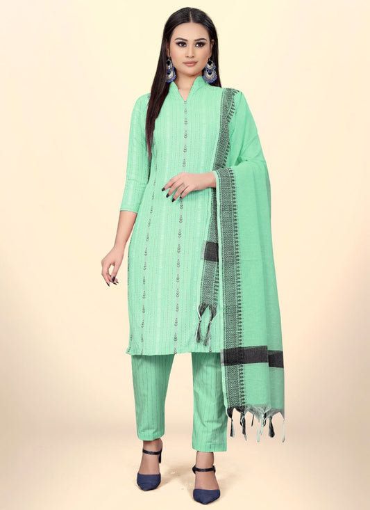 Salwar Suit Cotton Jacquard Sea Green Embroidered Salwar Kameez