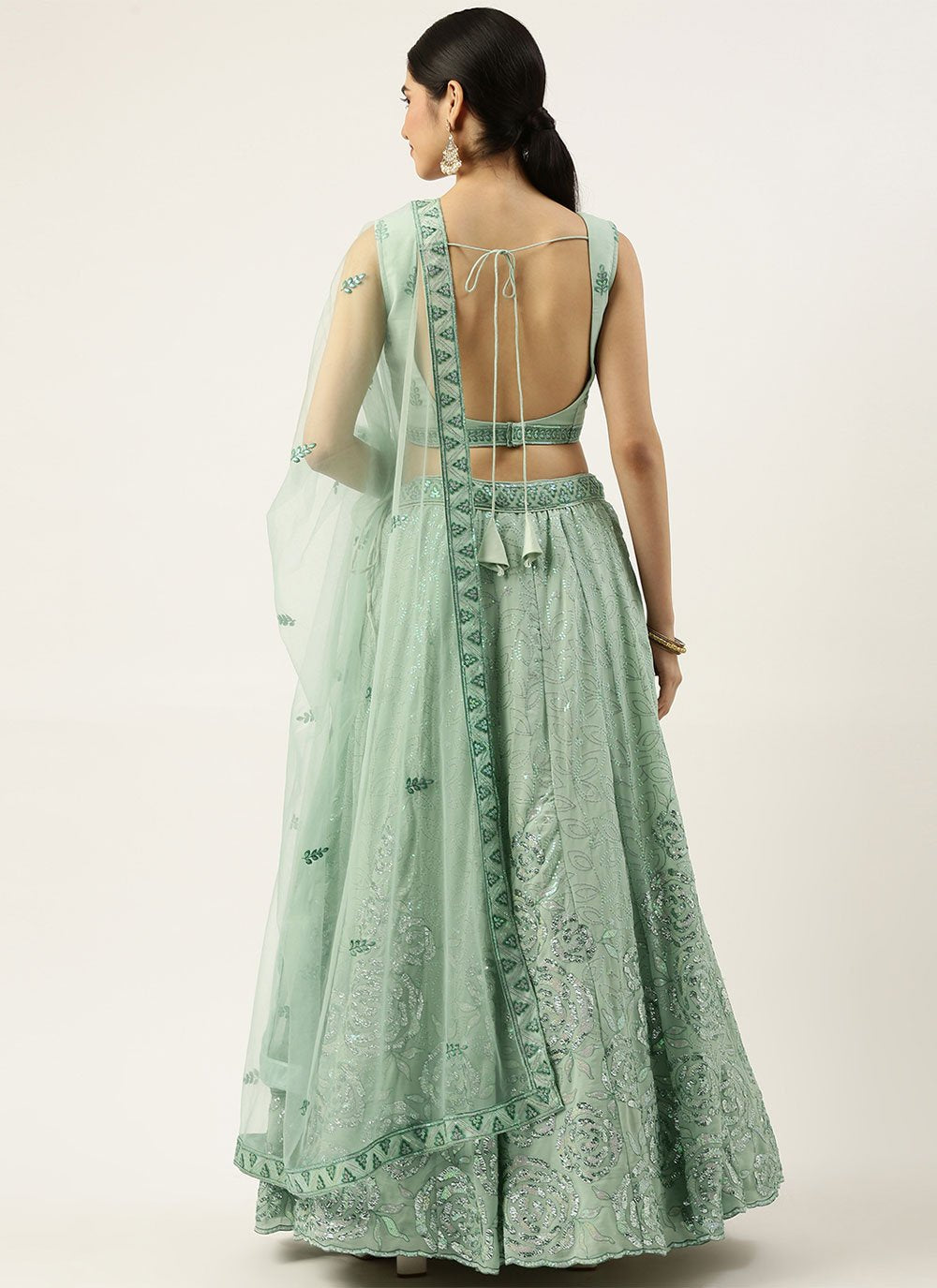 A Line Lehenga Georgette Sea Green Embroidered Lehenga Choli