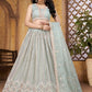 A Line Lehenga Organza Sea Green Embroidered Lehenga Choli