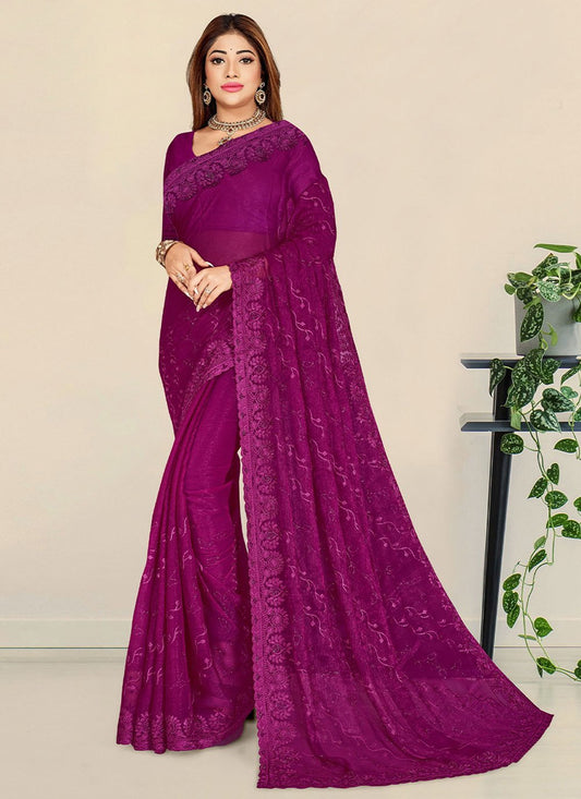 Classic Shimmer Purple Embroidered Saree