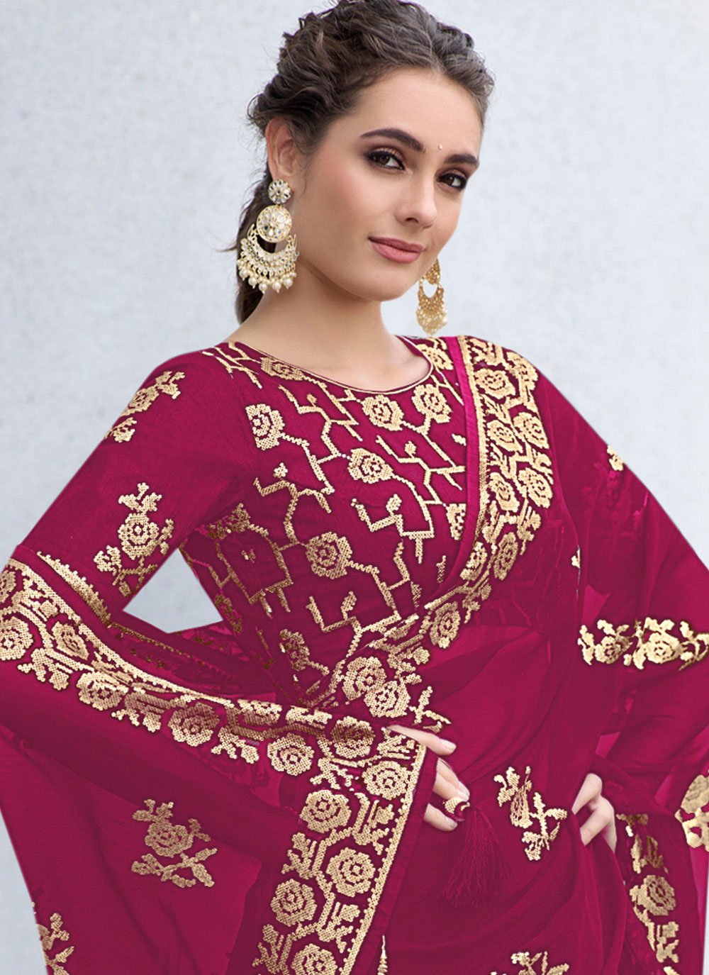 Classic Shimmer Rani Embroidered Saree