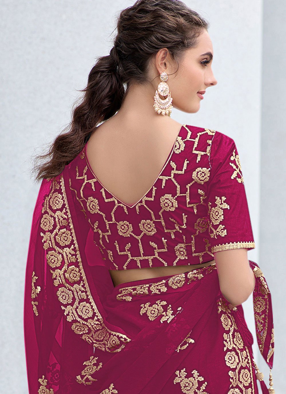 Classic Shimmer Rani Embroidered Saree