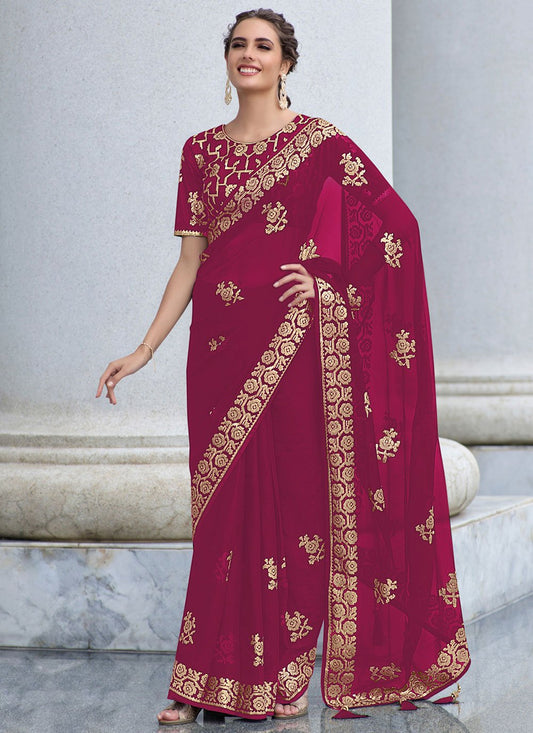 Classic Shimmer Rani Embroidered Saree