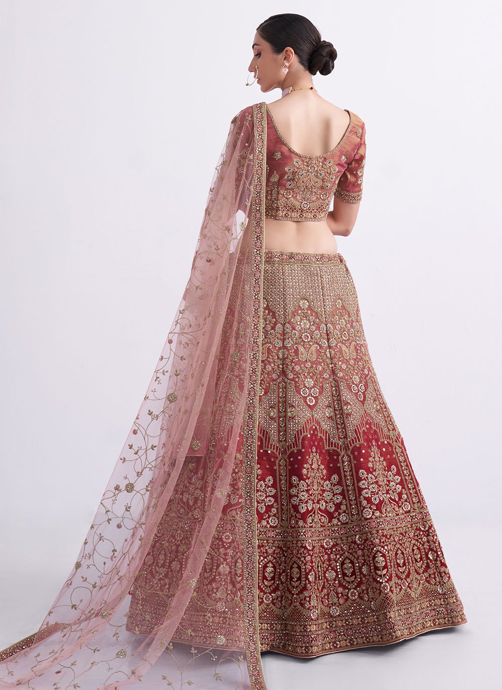 A Line Lehenga Silk Maroon Rust Cord Work Lehenga Choli