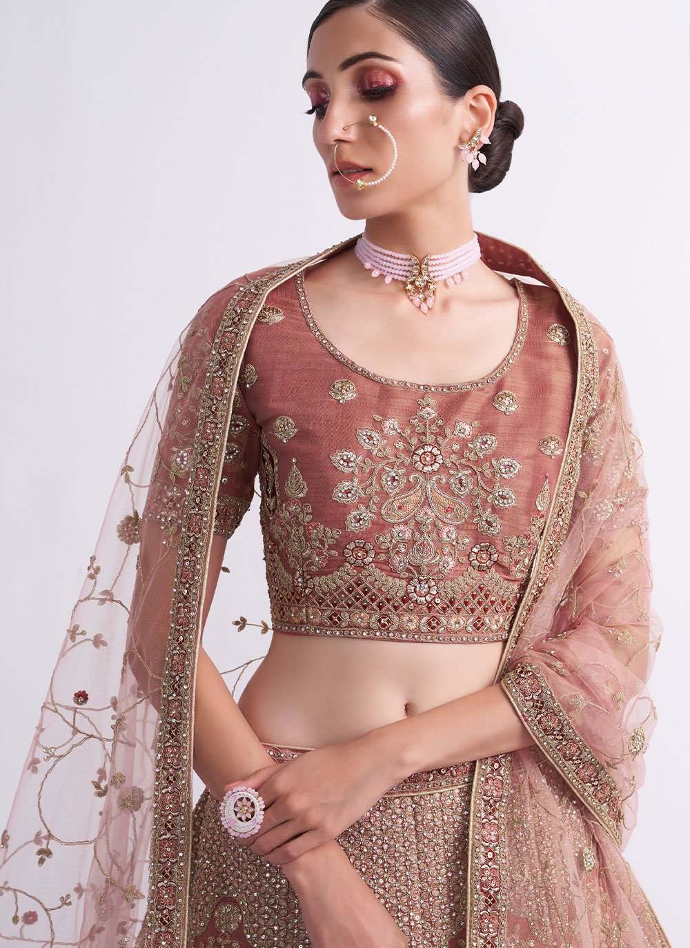 A Line Lehenga Silk Maroon Rust Cord Work Lehenga Choli