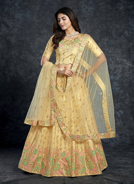 A Line Lehenga Silk Yellow Diamond Lehenga Choli