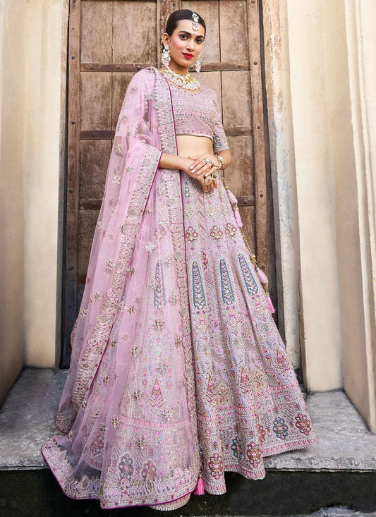 A Line Lehenga Silk Lavender Embroidered Lehenga Choli