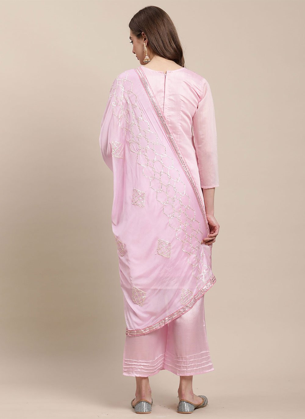 Salwar Suit Silk Blend Pink Embroidered Salwar Kameez