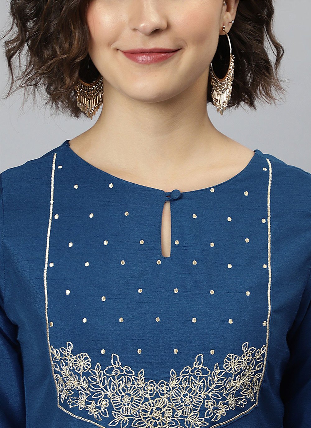 Designer Kurti Silk Blue Embroidered Kurtis