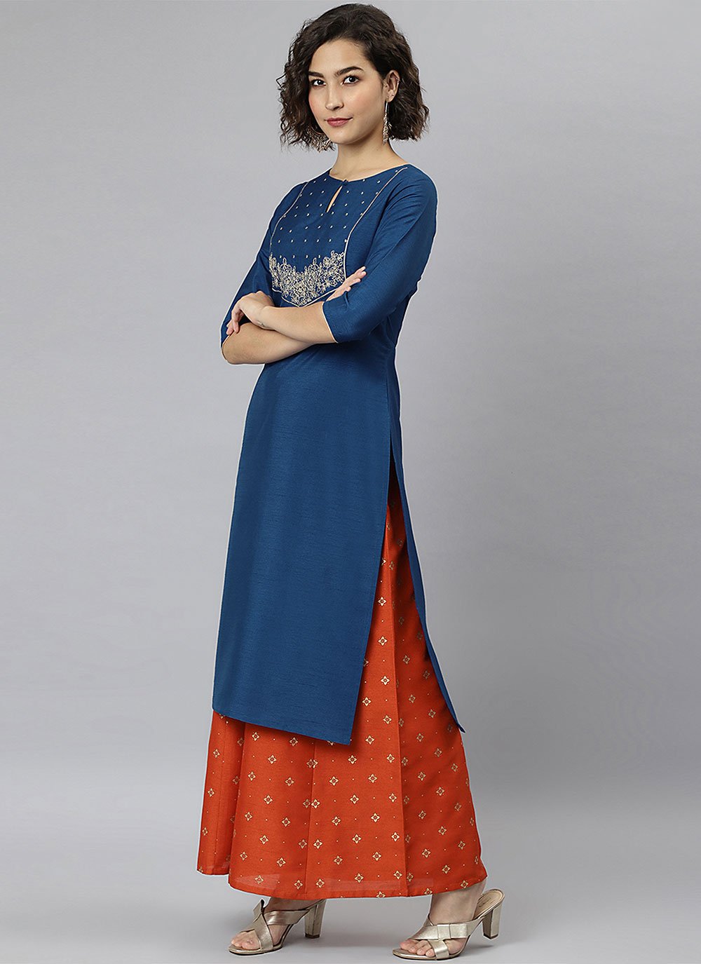 Designer Kurti Silk Blue Embroidered Kurtis