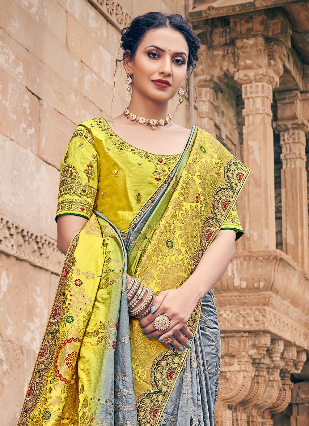 Classic Silk Grey Embroidered Saree