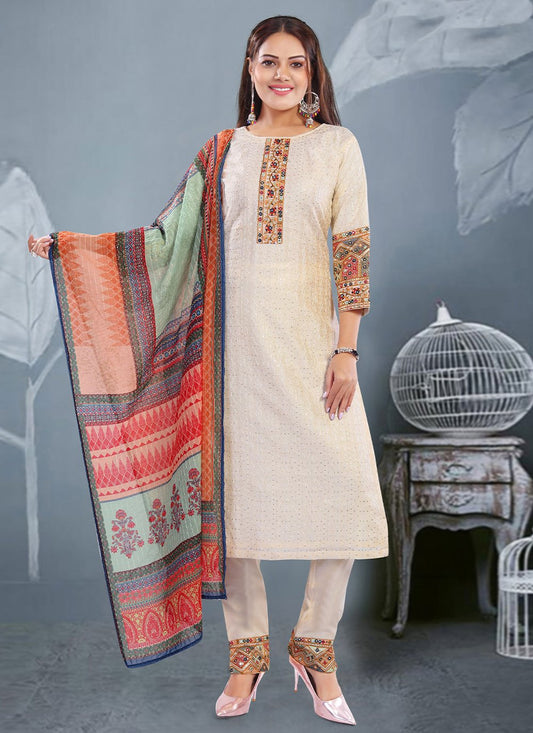 Trendy Suit Silk Cream Embroidered Salwar Kameez