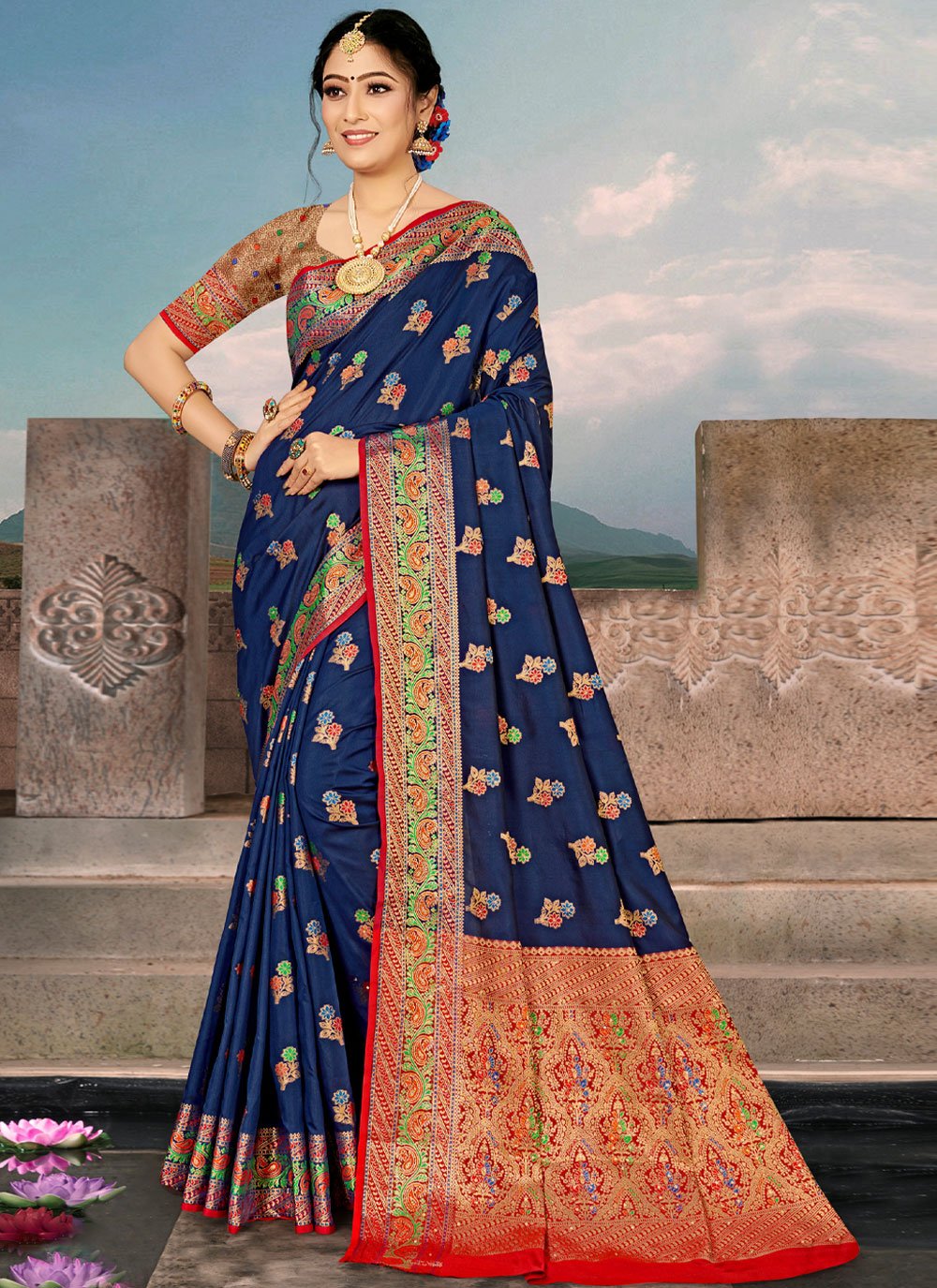 Traditional Saree Silk Blue Embroidered Saree