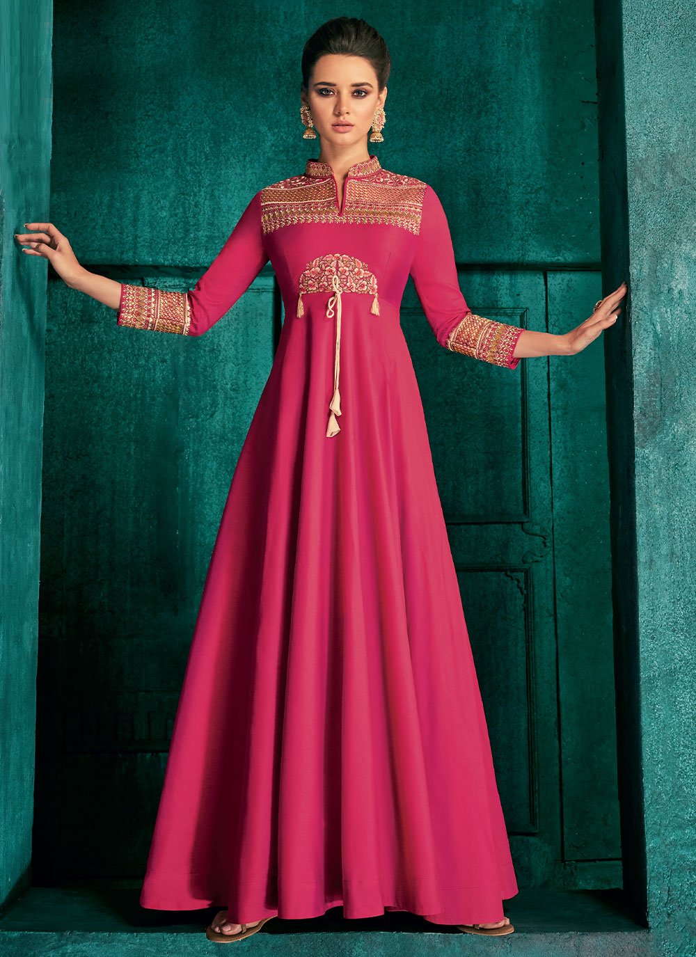 Gown Silk Pink Embroidered Gown