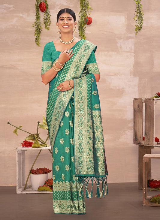 Designer Silk Green Embroidered Saree