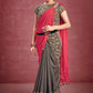Classic Georgette Silk Grey Pink Embroidered Saree