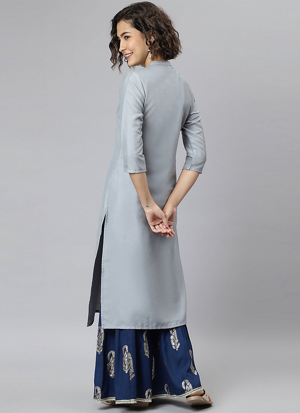 Casual Kurti Silk Grey Embroidered Kurtis