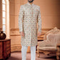 Indo Western Sherwani Silk Beige Embroidered Mens