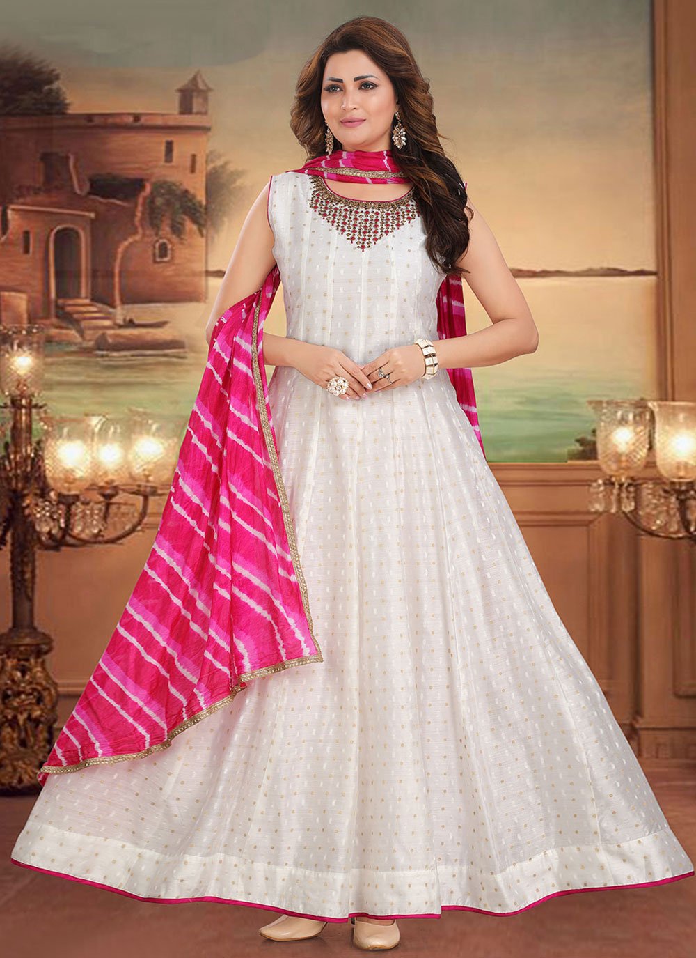 Salwar Suit Silk Off White Embroidered Salwar Kameez