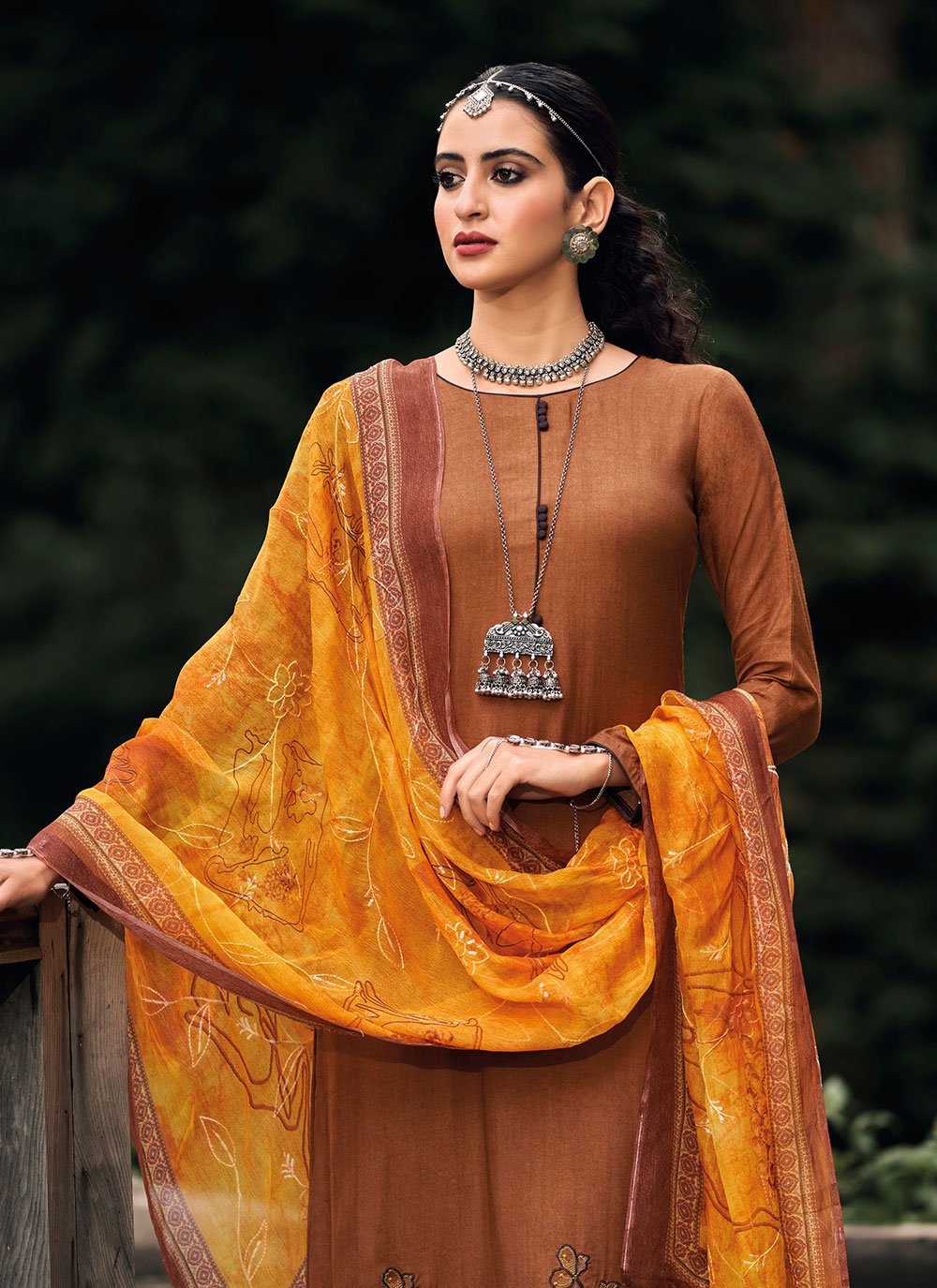 Pakistani Salwar Suit Silk Brown Embroidered Salwar Kameez