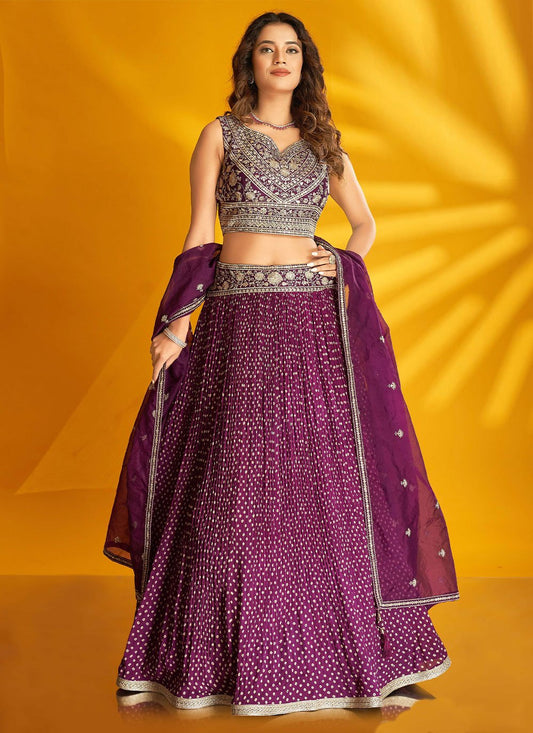 Readymade Lehenga Choli Silk Purple Digital Print Lehenga Choli