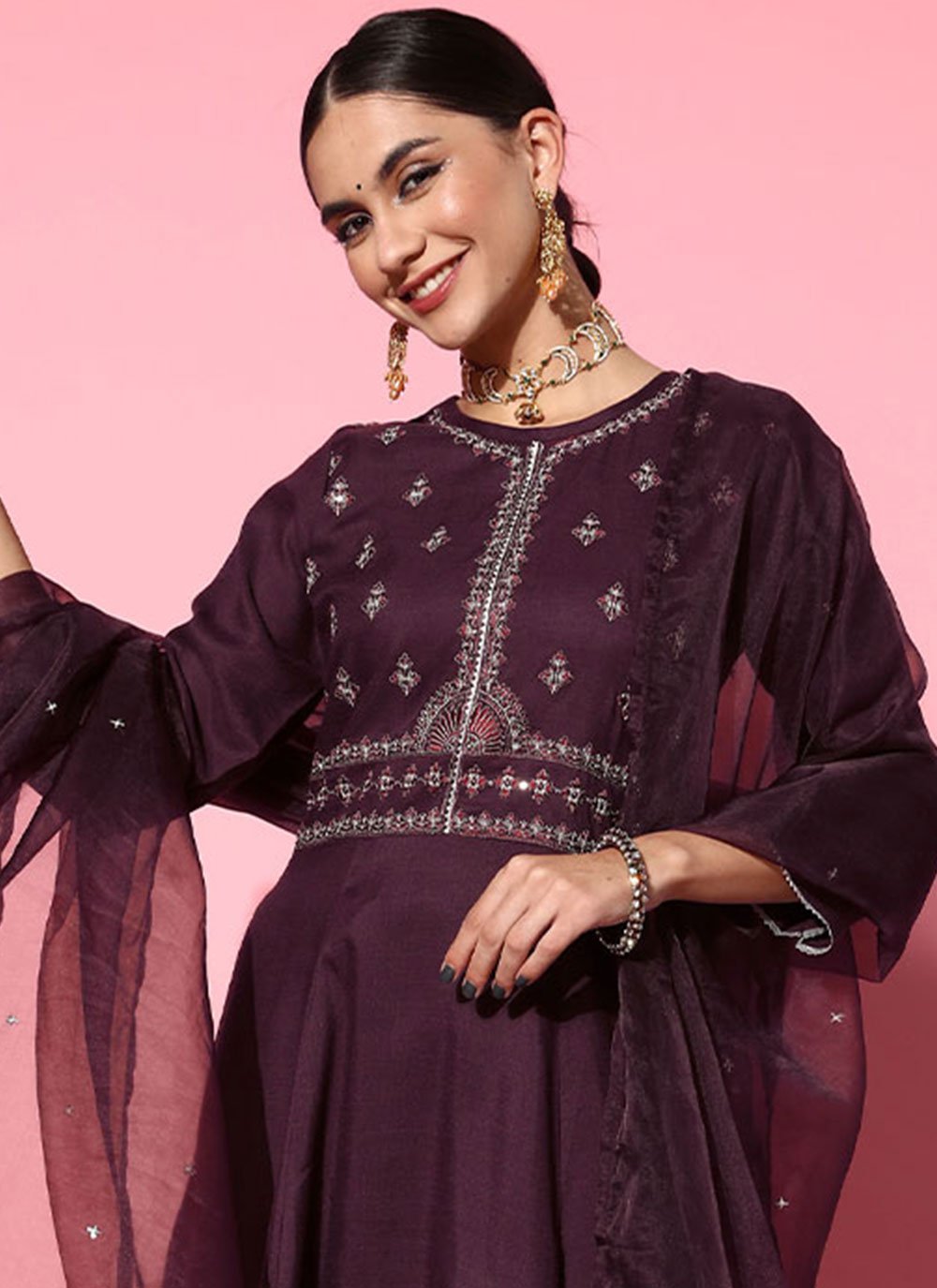 Salwar Suit Silk Purple Embroidered Salwar Kameez