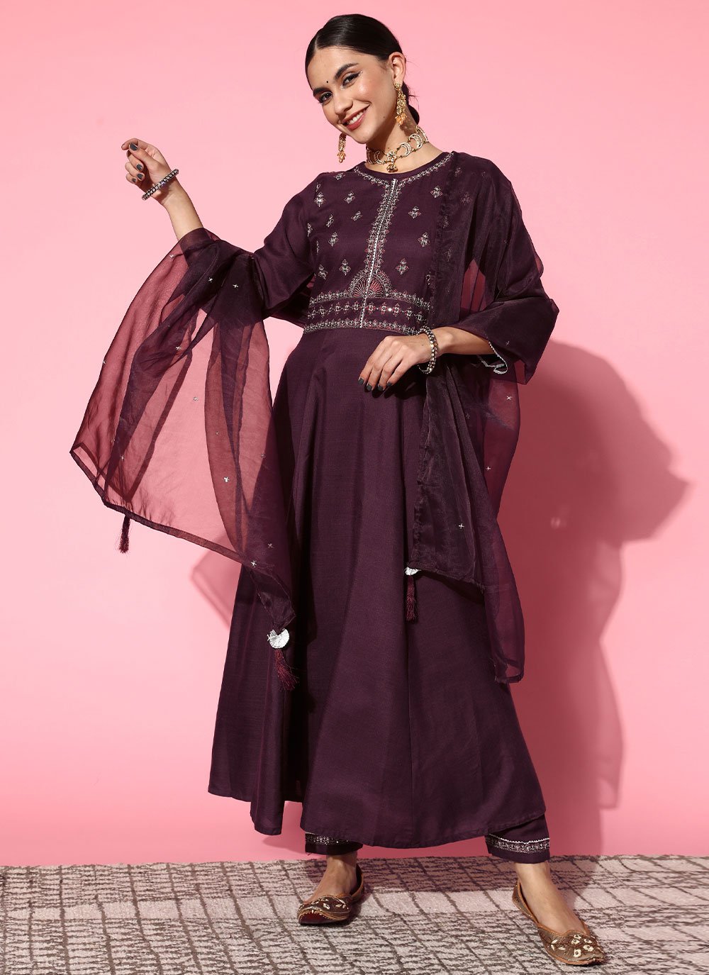 Salwar Suit Silk Purple Embroidered Salwar Kameez