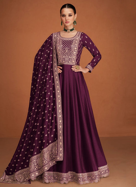 Gown Silk Purple Embroidered Gown