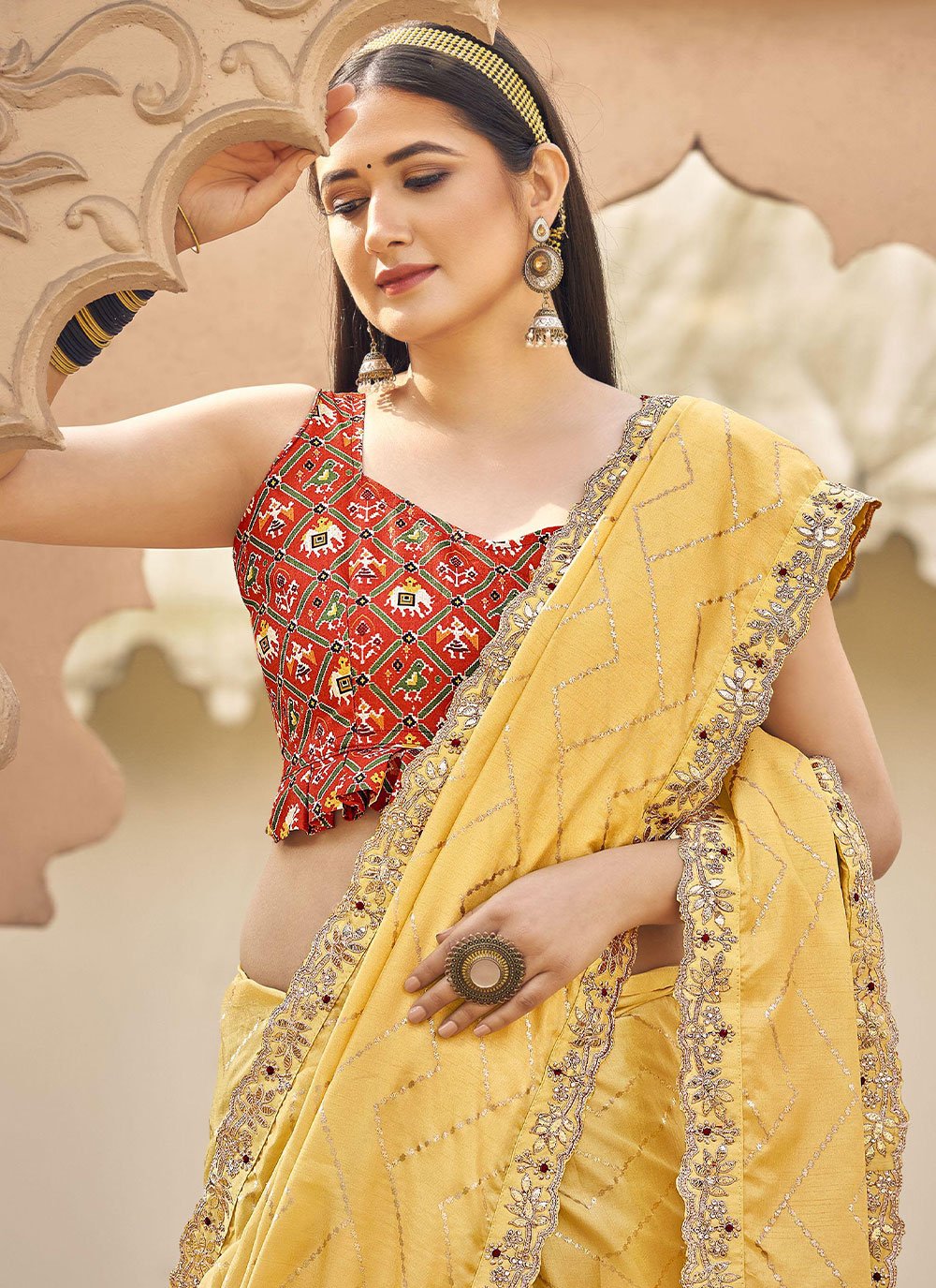 Classic Silk Yellow Embroidered Saree