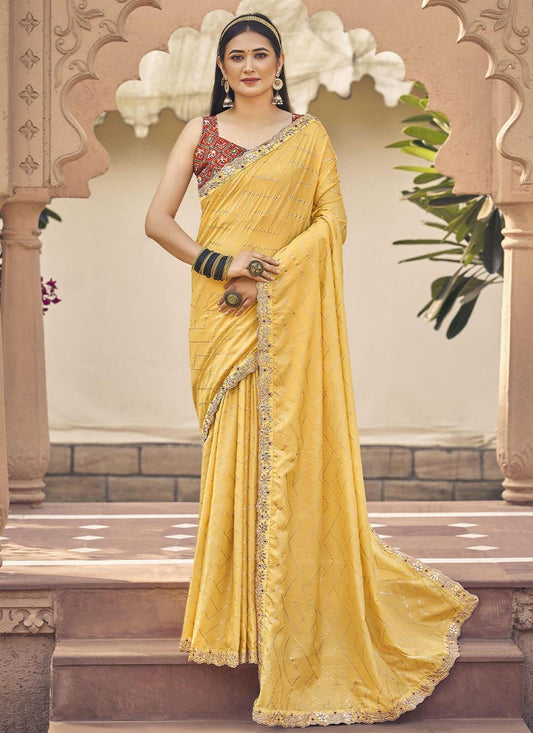 Classic Silk Yellow Embroidered Saree