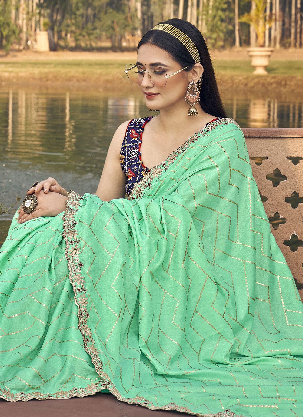 Classic Silk Sea Green Embroidered Saree