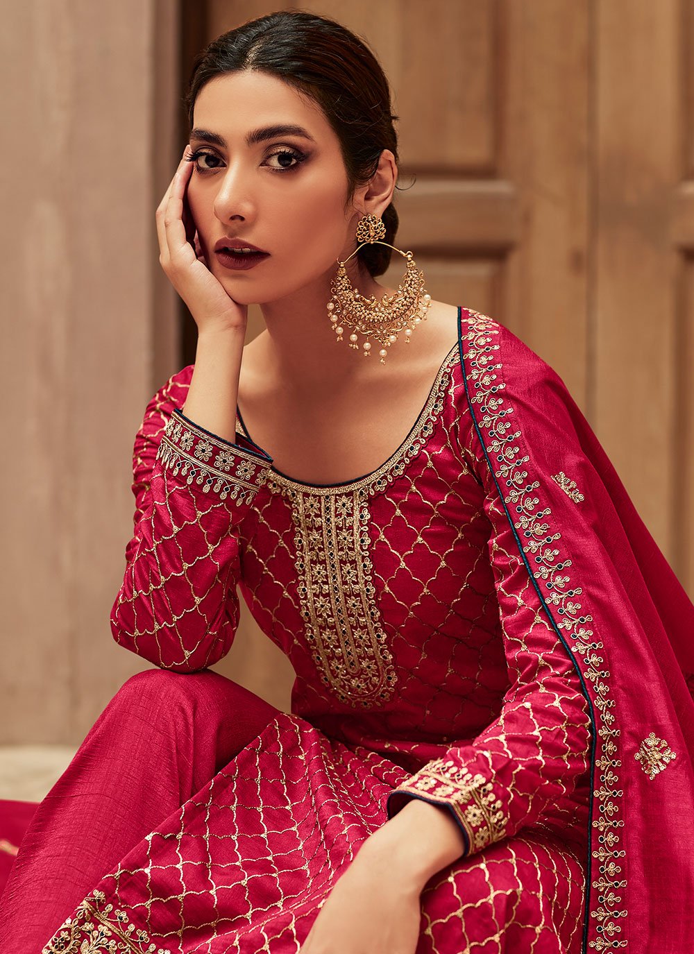 Salwar Suit Silk Pink Embroidered Salwar Kameez