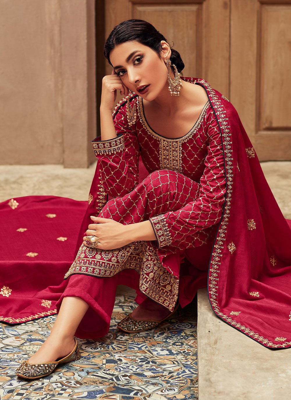 Salwar Suit Silk Pink Embroidered Salwar Kameez