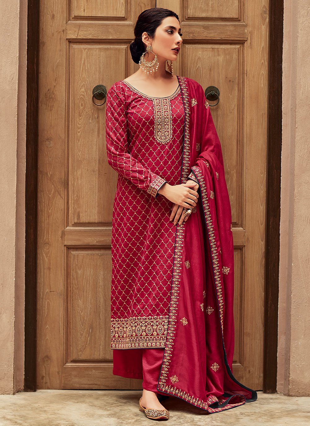 Salwar Suit Silk Pink Embroidered Salwar Kameez