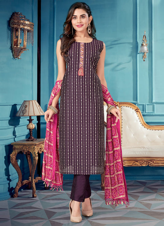 Trendy Suit Silk Purple Embroidered Salwar Kameez