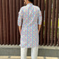 Kurta Pyjama Soft Cotton Blue Embroidered Mens