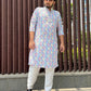 Kurta Pyjama Soft Cotton Blue Embroidered Mens