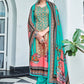 Straight Salwar Suit Pashmina Turquoise Digital Print Salwar Kameez