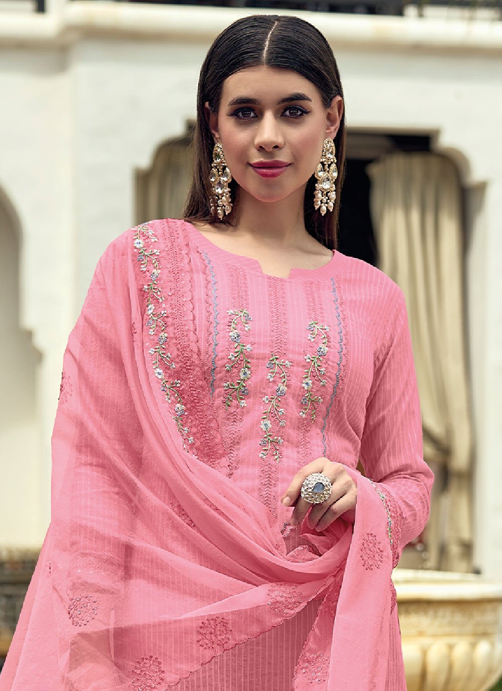 Straight Salwar Suit Cotton Pink Embroidered Salwar Kameez