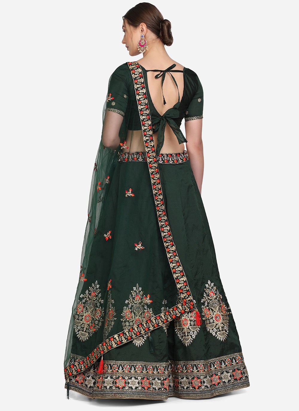 A Line Lehenga Tafeta Silk Green Embroidered Lehenga Choli