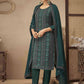 Straight Salwar Suit Chinon Teal Embroidered Salwar Kameez