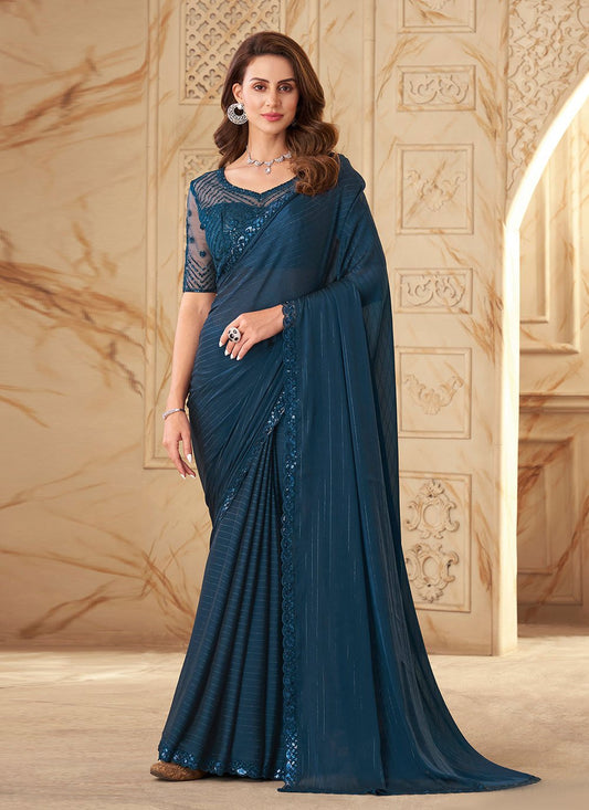 Classic Silk Teal Embroidered Saree