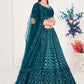 A Line Lehenga Georgette Teal Embroidered Lehenga Choli