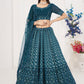 A Line Lehenga Georgette Teal Embroidered Lehenga Choli