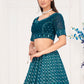 A Line Lehenga Georgette Teal Embroidered Lehenga Choli