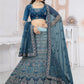 Lehenga Choli Net Teal Embroidered Lehenga Choli